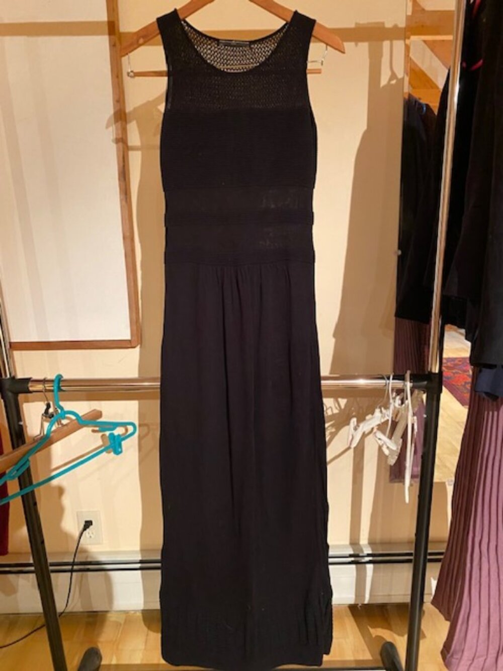 Peruvian Connection Black SZ S Maxi Sleeveless Dress Horizontal Ribbed details